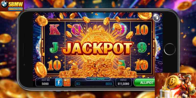  slot casino app mobile interface with jackpot screen